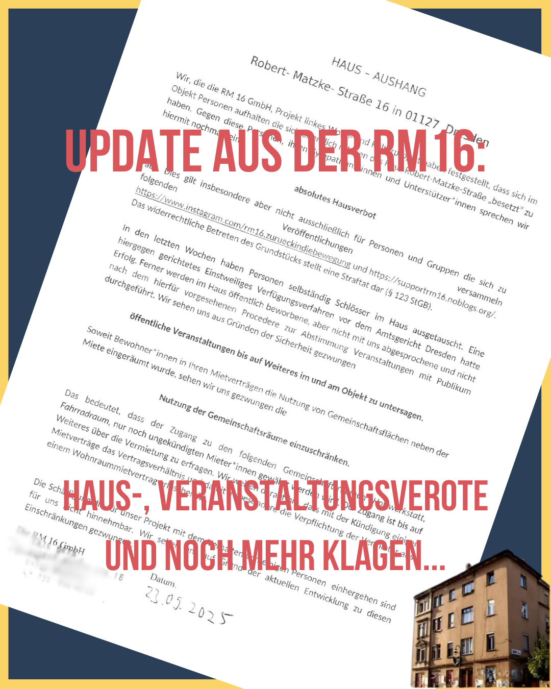 Haus-, Veranstaltungsverbote und noch mehr Klagen – Update aus der RM16